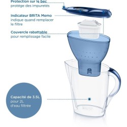 Carafe filtrante BRITA - Marella Bleu XL - Capacité 3,5L dont 2,5L d'