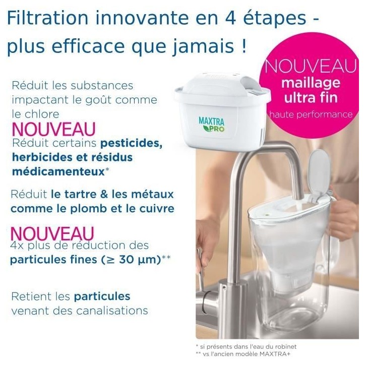 Carafe filtrante BRITA - Marella Bleu XL - Capacité 3,5L dont 2,5L d'eau filtrée - 1 Cartouche Maxtra Pro All-In-1 incluse