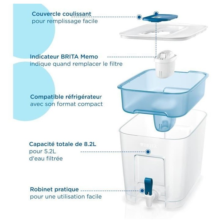 Distributeur d'eau BRITA - Flow - Capacité 8,2L dont 5,2L d'eau filtrée - 1 Cartouche Maxtra Pro All-In-1 incluse Distributeur d'eau BRITA - Flow - Capacité 8,2L dont 5,2L d'eau filtrée - 1 Cartouche Maxtra Pro All-In-1 incluse