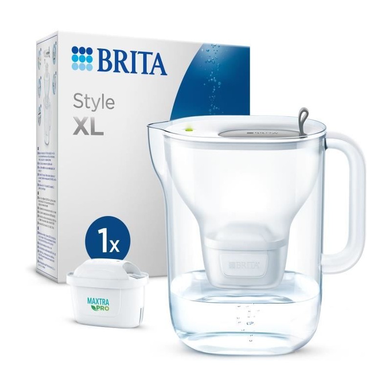 Carafe filtrante BRITA - Style XL Grise - Capacité 3,6L dont 2,3L d'e Carafe filtrante BRITA - Style XL Grise - Capacité 3,6L dont 2,3L d'e