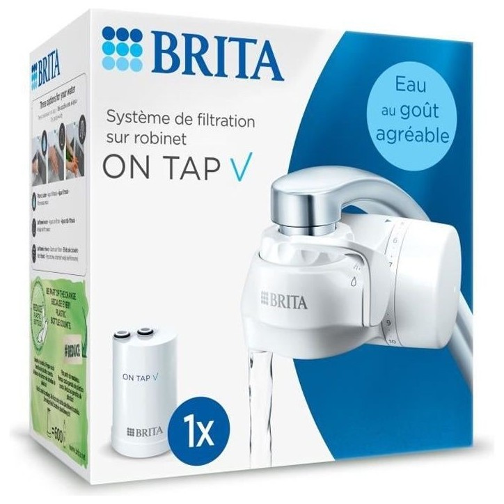 Systeme filtration a eau BRITA - ON TAP - Jusqu'a 4 mois d'eau filtrée - 3 modes d'utilisations - 5 adaptateurs inclus