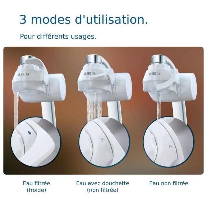 Systeme filtration a eau BRITA - ON TAP - Jusqu'a 4 mois d'eau filtrée - 3 modes d'utilisations - 5 adaptateurs inclus