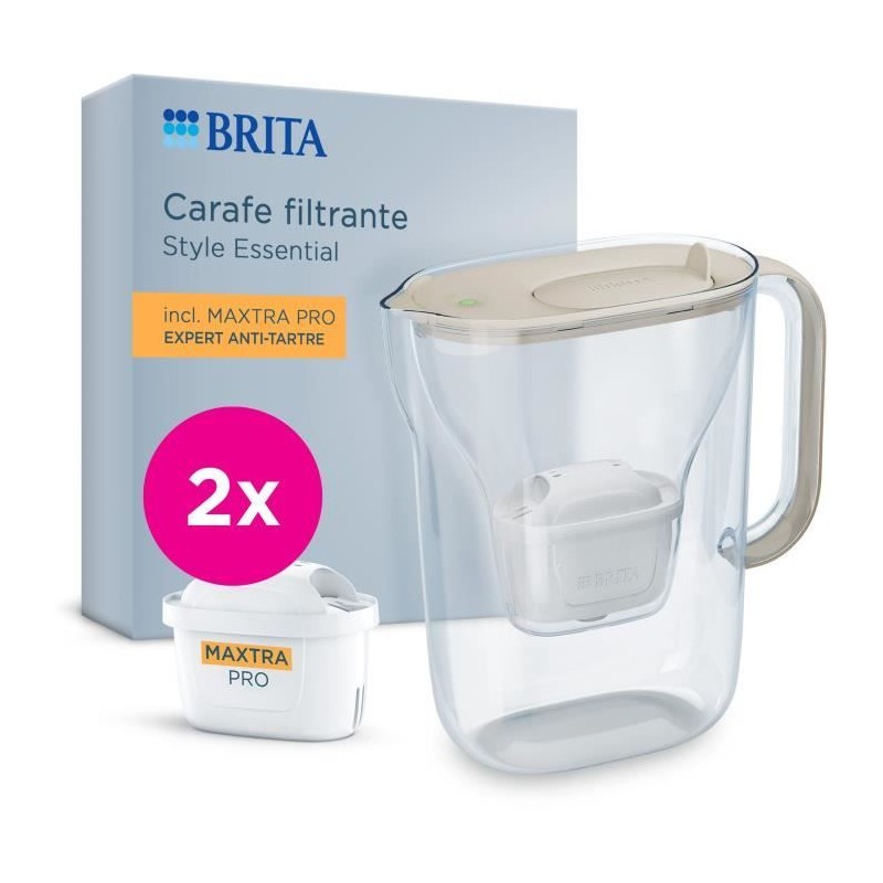 Carafe filtrante BRITA - Style Essential Sable - Capacité 2,4L dont 1