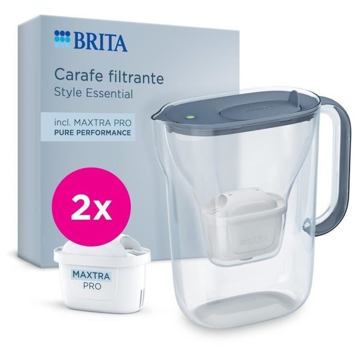 Carafe filtrante BRITA - Style Essential Bleu minéral - Capacité 2,4L dont 1,4L d'eau filtrée - 2 filtres Maxtra Pro Pure Carafe filtrante BRITA - Style Essential Bleu minéral - Capacité 2,4L dont 1,4L d'eau filtrée - 2 filtres Maxtra Pro Pure