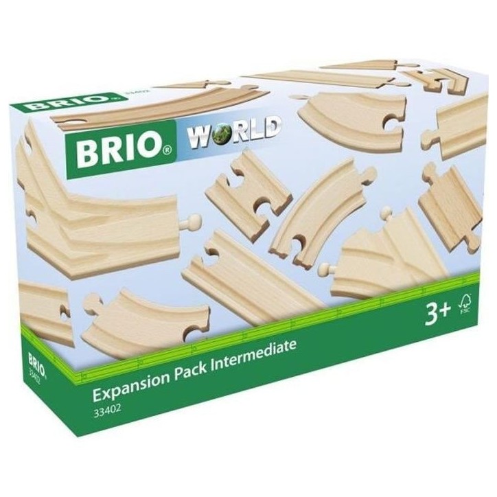 Coffret Evolution Intermédiaire 16 Rails - BRIO - 33402 - Circuit de train en bois pour enfant des 3 ans