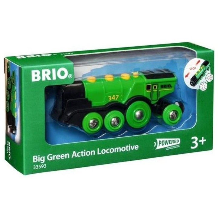 Locomotive Verte Puissante a Piles - BRIO - Circuit de train en bois - Accessoire son & lumiere - Des 3 ans