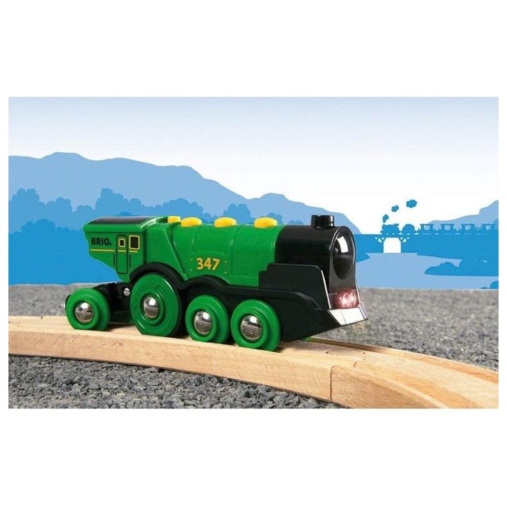 Locomotive Verte Puissante a Piles - BRIO - Circuit de train en bois - Accessoire son & lumiere - Des 3 ans
