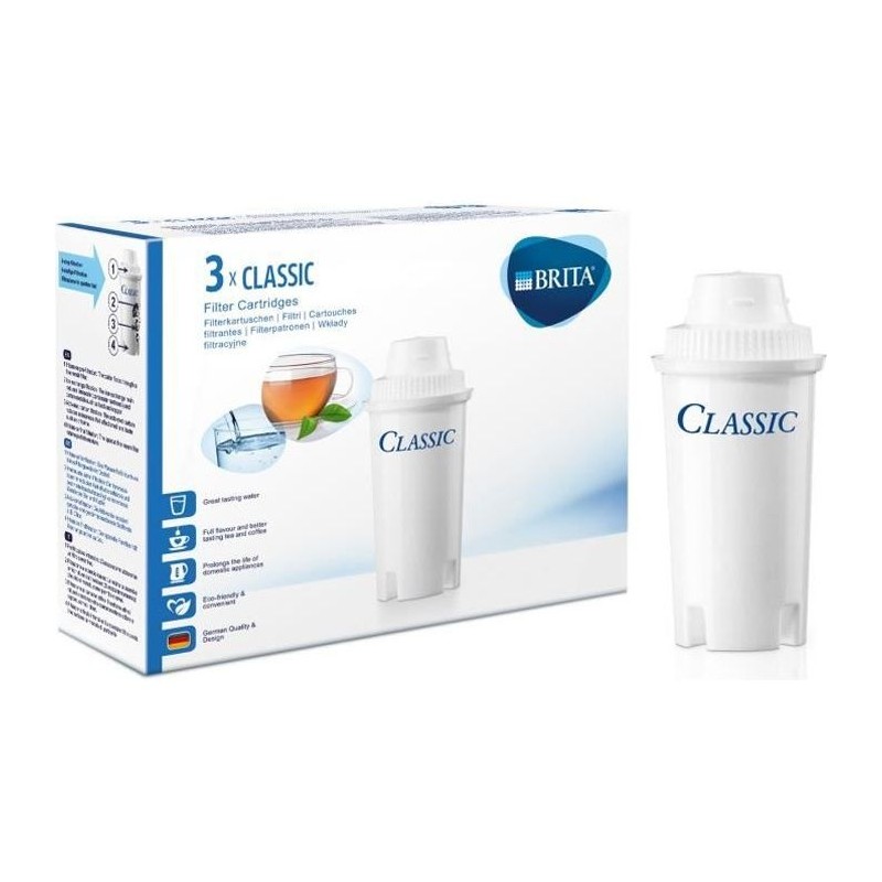 Cartouches filtrantes BRITA Classic - Pack de 3 - Réduction de tartre Cartouches filtrantes BRITA Classic - Pack de 3 - Réduction de tartre