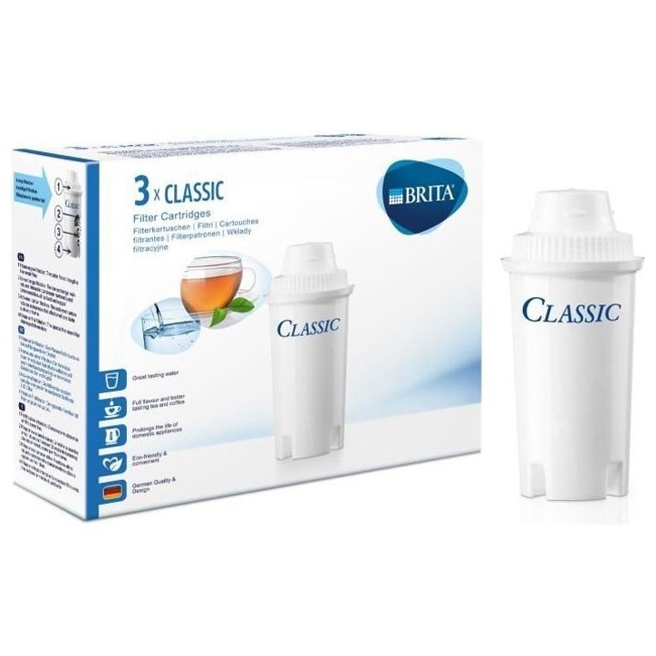 Cartouches filtrantes BRITA Classic - Pack de 3 - Réduction de tartre, chlore et impuretés - Blanc