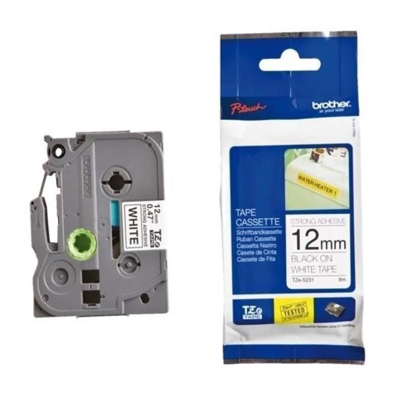 Ruban étiqueteuse laminé Brother P-TOUCH TZE-S231 - 12mm noir sur bl