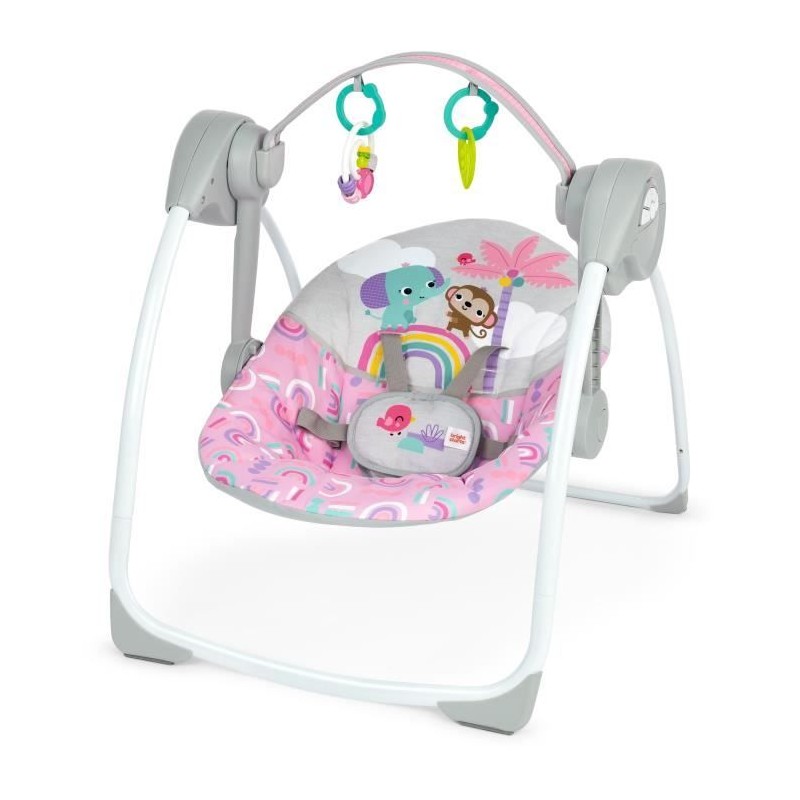BRIGHT STARTS Balancelle bébé électrique compacte – Animaux, rose BRIGHT STARTS Balancelle bébé électrique compacte – Animaux, rose