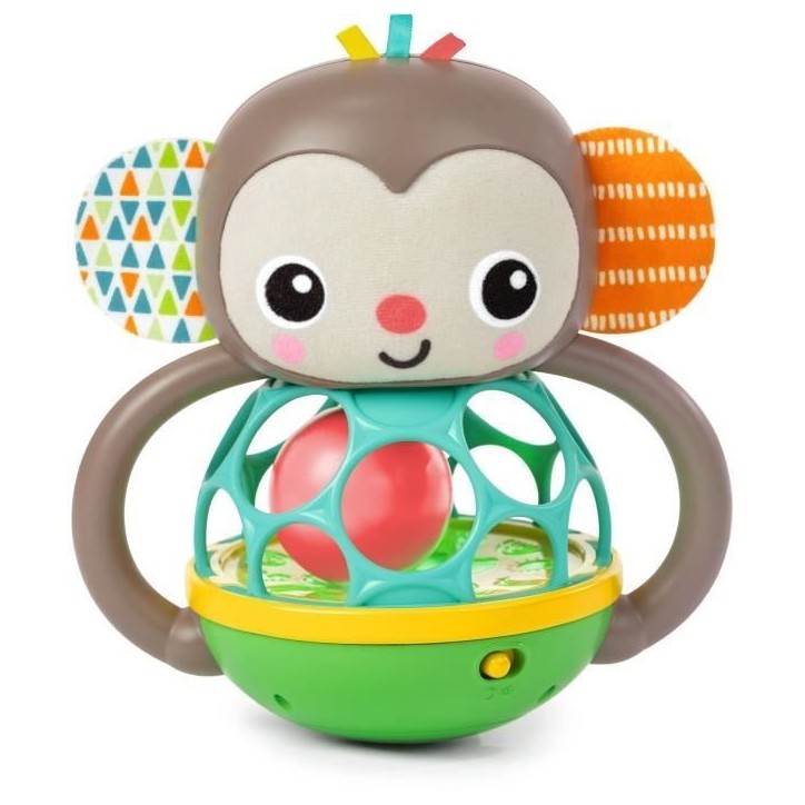 BRIGHT STARTS Jouet hochet musical et lumineux Grab - Giggle Monkey - Avec Oball attrape facile - 6M+