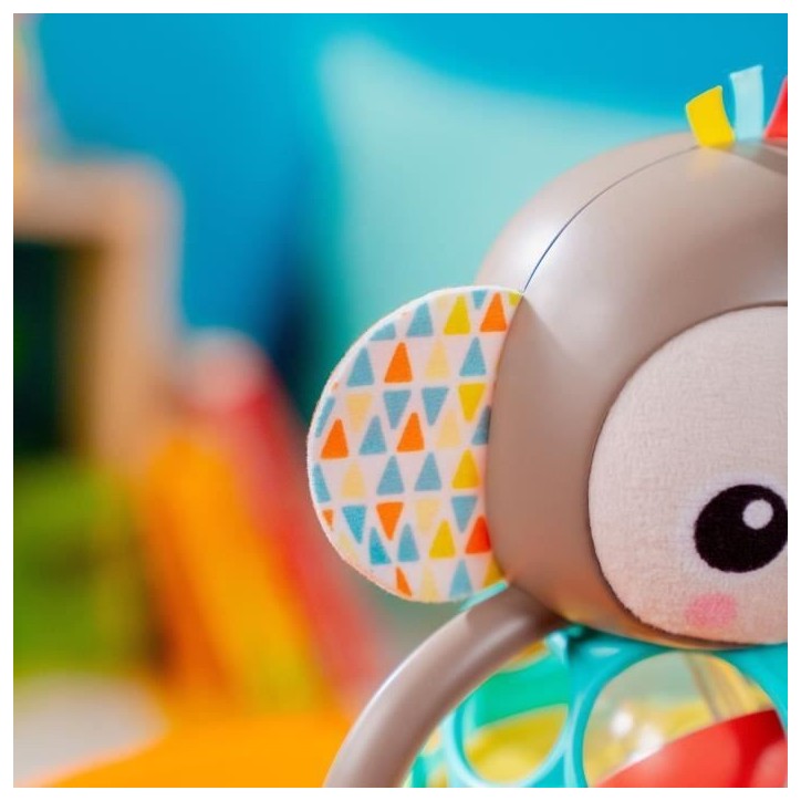 BRIGHT STARTS Jouet hochet musical et lumineux Grab - Giggle Monkey - Avec Oball attrape facile - 6M+