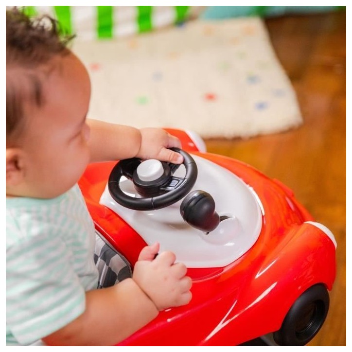 BRIGHT STARTS Trotteur bébé pliable 3 en 1, petite voiture , 3 modes de jeux évolutifs, rouge, Cadeau Noel bébé