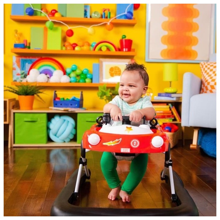 BRIGHT STARTS Trotteur bébé pliable 3 en 1, petite voiture , 3 modes de jeux évolutifs, rouge, Cadeau Noel bébé