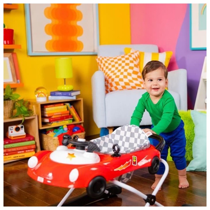 BRIGHT STARTS Trotteur bébé pliable 3 en 1, petite voiture , 3 modes de jeux évolutifs, rouge, Cadeau Noel bébé