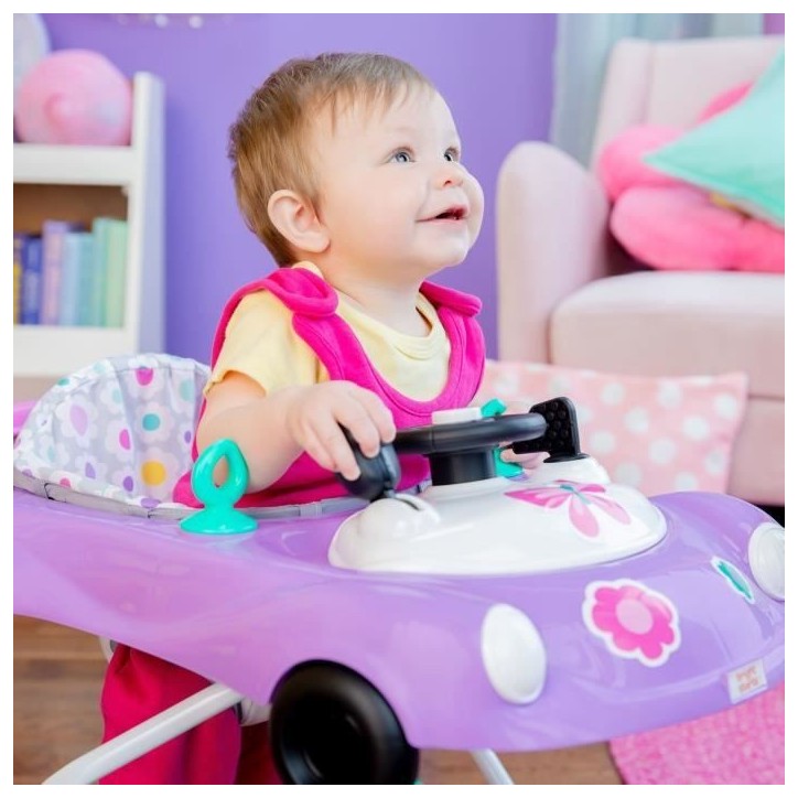 BRIGHT STARTS Trotteur bébé pliable 3 en 1, petite voiture, 3 modes de jeux évolutifs, violet, Cadeau Noel bébé