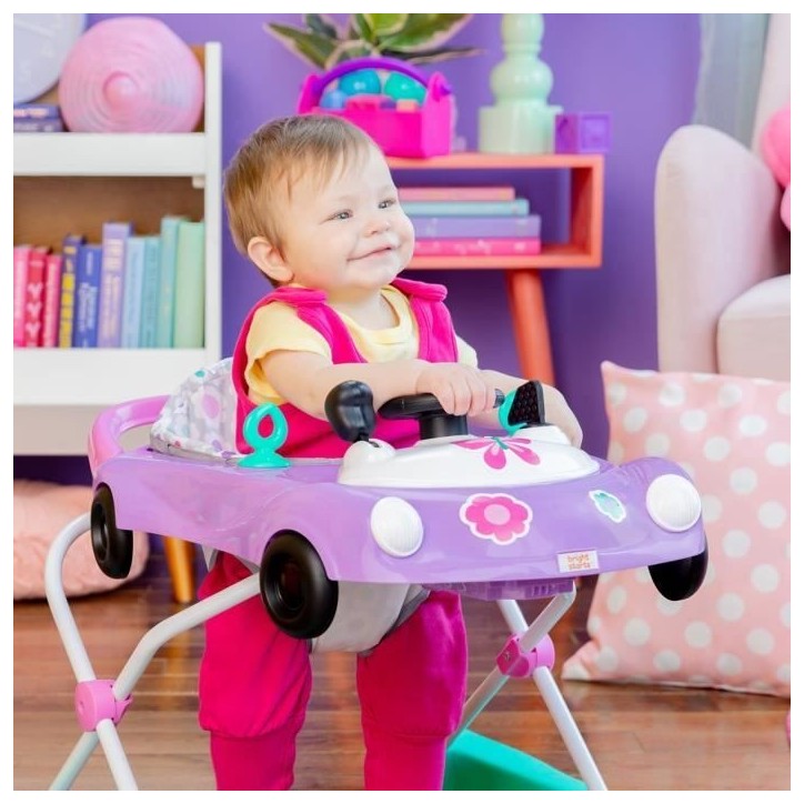 BRIGHT STARTS Trotteur bébé pliable 3 en 1, petite voiture, 3 modes de jeux évolutifs, violet, Cadeau Noel bébé
