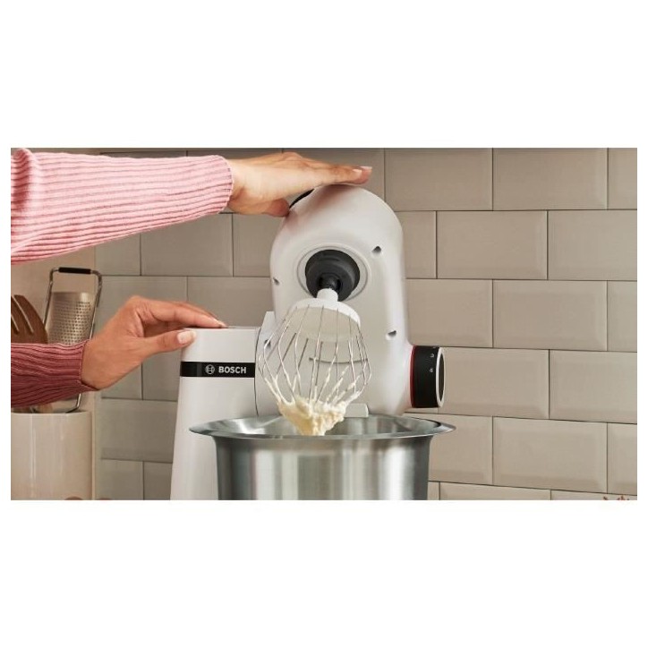 Robot multifonction compact - BOSCH MUMS2EW20 - Bol inox - 3 disques - blender 1,25L - Kit pâtisserie inclus - blanc Robot multifonction compact - BOSCH MUMS2EW20 - Bol inox - 3 disques - blender 1,25L - Kit pâtisserie inclus - blanc