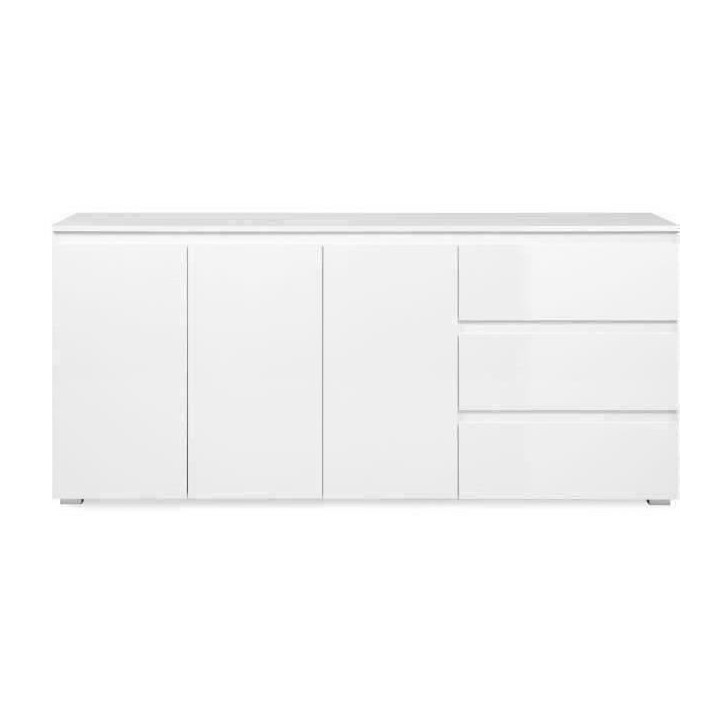 Buffet Capetown - Décor blanc brillant - Panneaux de particules - 3 portes - 3 étageres - 3 tiroirs - 179 x 80,5 x 40 cm