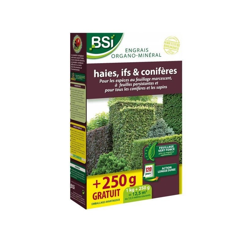 BSI - Engrais Organo-Minéral - Bio - Haies, Coniferes - Pour Feuillag BSI - Engrais Organo-Minéral - Bio - Haies, Coniferes - Pour Feuillag
