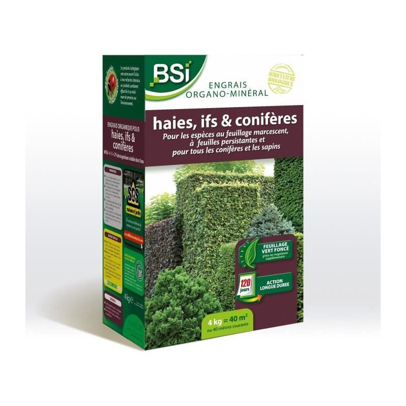 BSI - Engrais Organo-Minéral - Bio - Haies, Ifs, Coniferes - Pour Feu BSI - Engrais Organo-Minéral - Bio - Haies, Ifs, Coniferes - Pour Feu