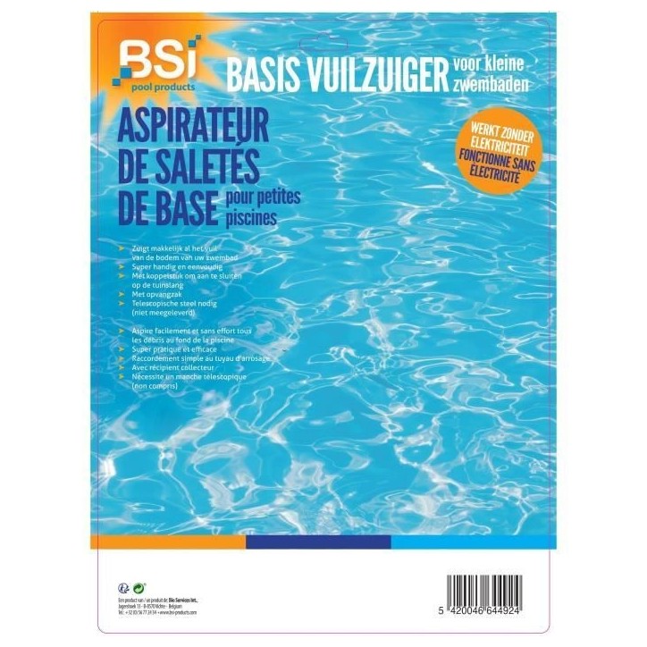Aspirateur de fond manuel - BSI - Avec sa poche pour les détritus de la piscine - 30cm