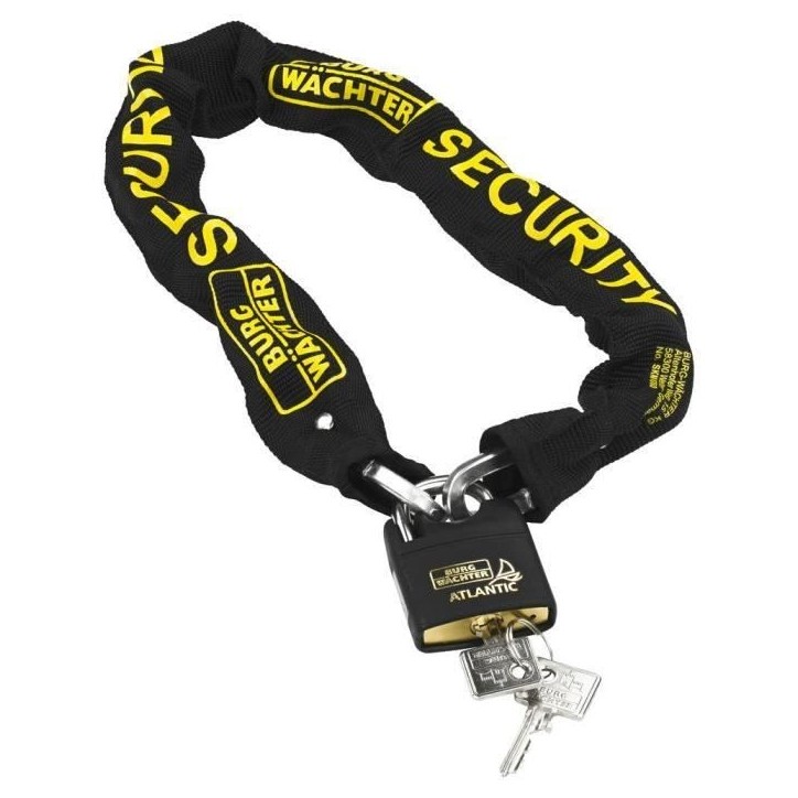 Chaîne antivol - BURG WACHTER - SKM 6/60/NI40 - 60 cm, acier carré cémenté 6 mm, cadenas inox marin