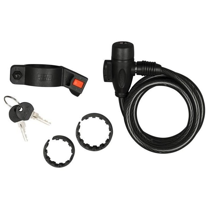 Antivol vélo câble - BURG WACHTER - 1 260 100 - Spirale 100 cm - Acier 8 mm - Avec clé et support