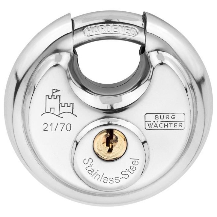 Cadenas cylindrique - BURG WACHTER - 21 70 SB - Acier inoxydable 70 mm, ouverture a clé Cadenas cylindrique - BURG WACHTER - 21 70 SB - Acier inoxydable 70 mm, ouverture a clé