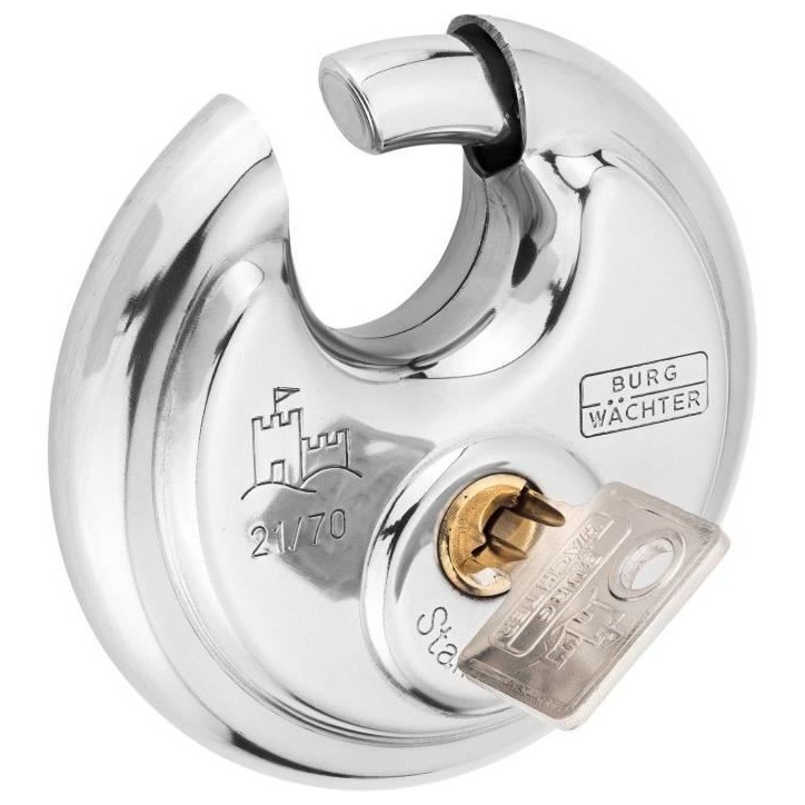 Cadenas cylindrique - BURG WACHTER - 21 70 SB - Acier inoxydable 70 mm, ouverture a clé Cadenas cylindrique - BURG WACHTER - 21 70 SB - Acier inoxydable 70 mm, ouverture a clé
