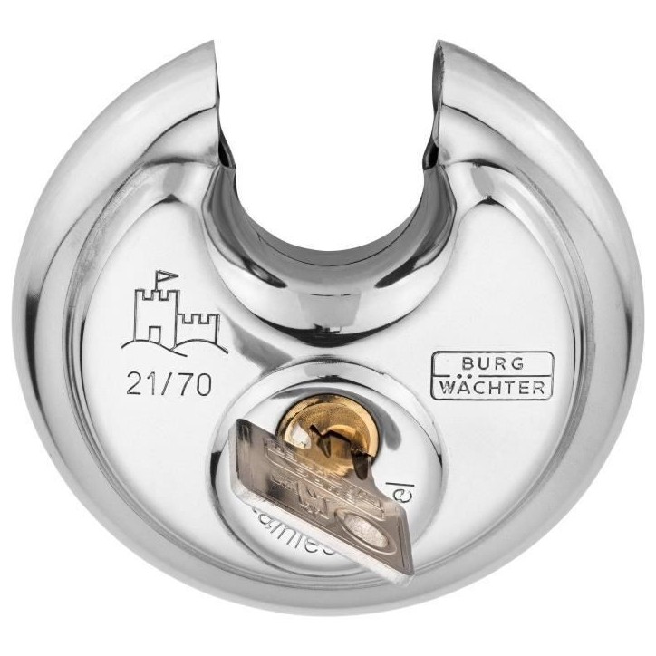 Cadenas cylindrique - BURG WACHTER - 21 70 SB - Acier inoxydable 70 mm, ouverture a clé Cadenas cylindrique - BURG WACHTER - 21 70 SB - Acier inoxydable 70 mm, ouverture a clé