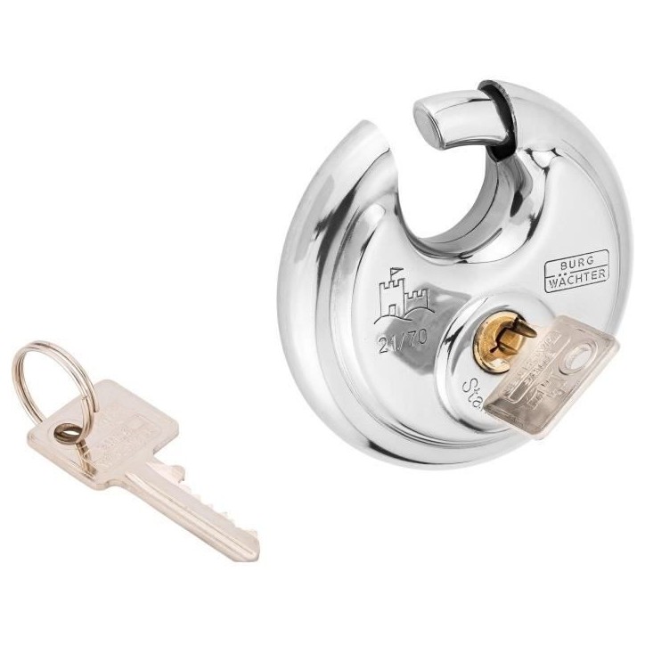 Cadenas cylindrique - BURG WACHTER - 21 70 SB - Acier inoxydable 70 mm, ouverture a clé Cadenas cylindrique - BURG WACHTER - 21 70 SB - Acier inoxydable 70 mm, ouverture a clé
