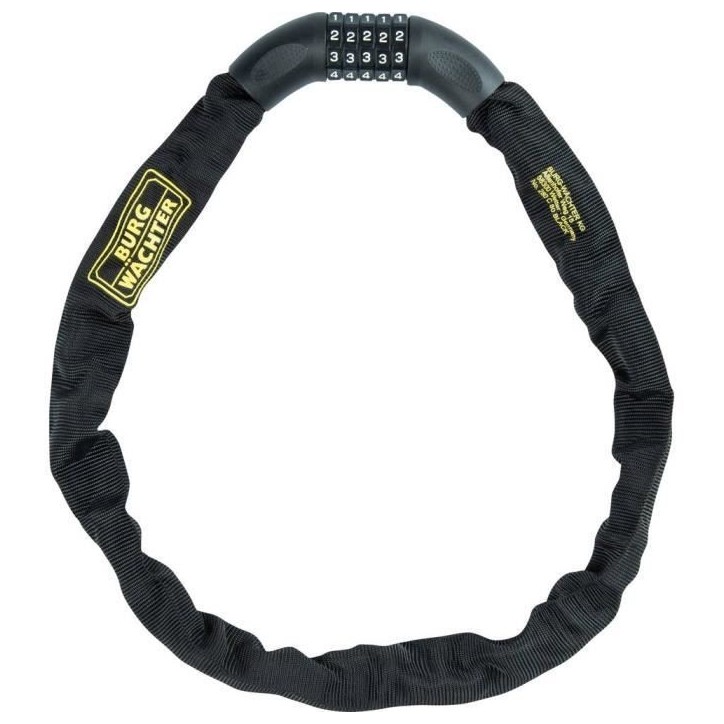 Antivol vélo chaîne - BURG WACHTER - 280 C 90 BLACK - Acier 6 mm, gainé, code