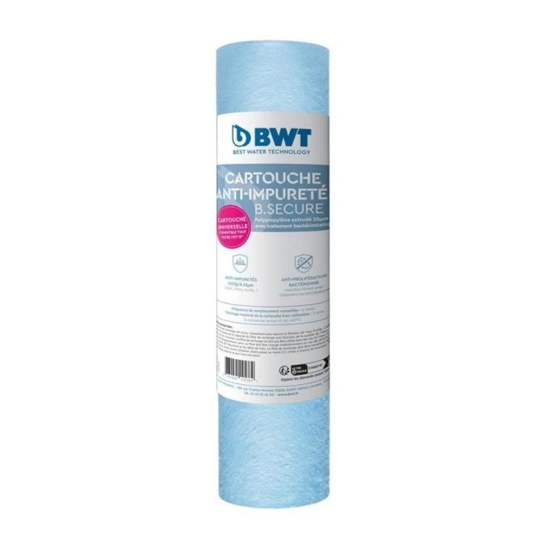 Cartouche filtrante BWT - B.SECURE - anti-impuretés 25µm - antibact Cartouche filtrante BWT - B.SECURE - anti-impuretés 25µm - antibact