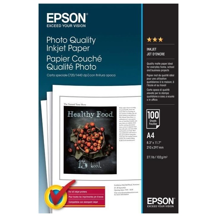 Papier photo couché Epson - 100 feuilles A4 102g Papier photo couché Epson - 100 feuilles A4 102g