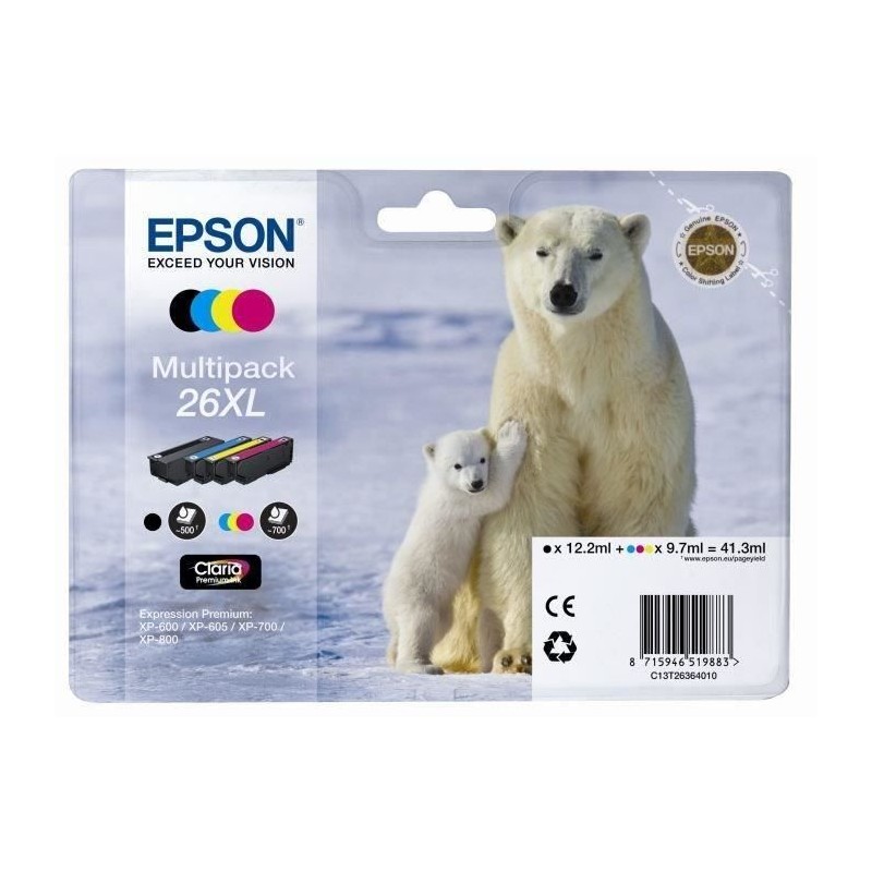 EPSON Multipack T2636 XL - Ours Polaire - Noir, Cyan, Jaune, Magenta ( EPSON Multipack T2636 XL - Ours Polaire - Noir, Cyan, Jaune, Magenta (