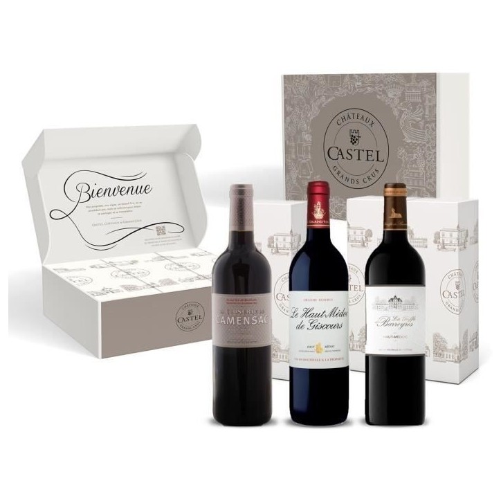 Coffret Cadeau Grands Vins de Haut-Médoc : Closerie de Camensac, Haut Medoc de Giscours et Griffe de Barreyres - 3x75cl Coffret Cadeau Grands Vins de Haut-Médoc : Closerie de Camensac, Haut Medoc de Giscours et Griffe de Barreyres - 3x75cl