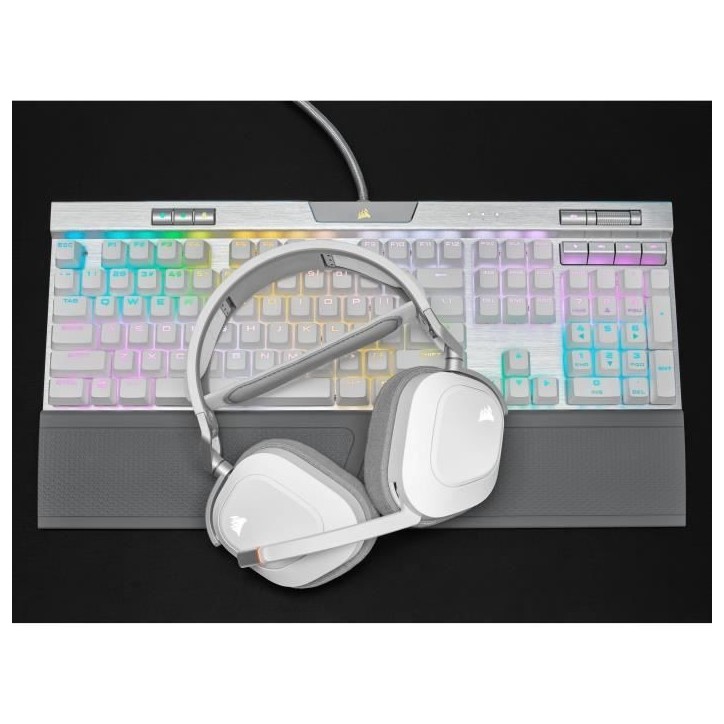 Casque Gaming Sans Fil CORSAIR HS80 RGB Wireless Blanc Son Dolby Atmos Microphone Omnidirectionnel Casque Gaming Sans Fil CORSAIR HS80 RGB Wireless Blanc Son Dolby Atmos Microphone Omnidirectionnel