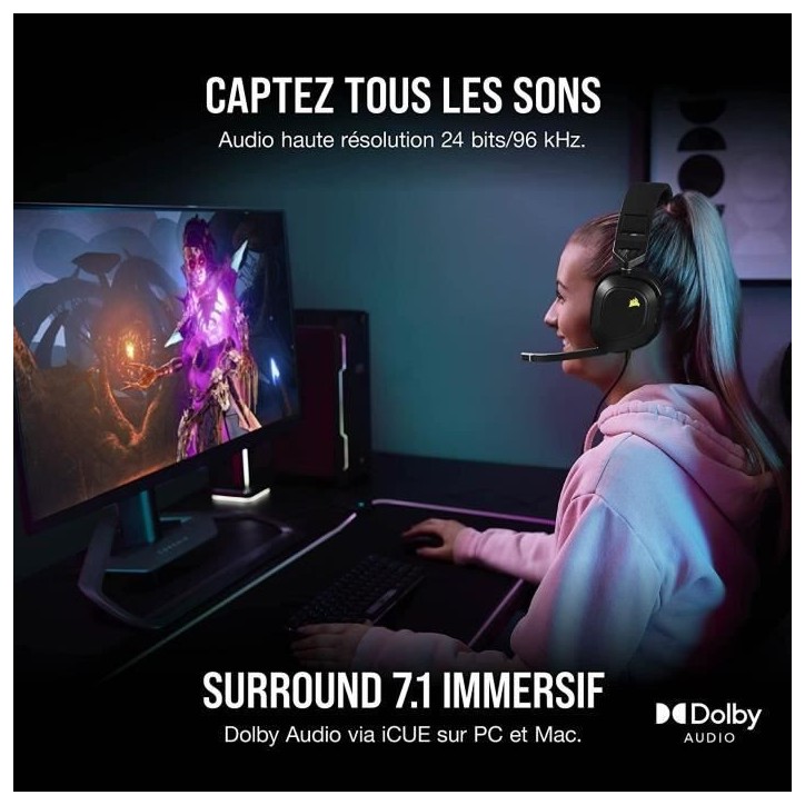 Casque gaming premium HS80 RGB USB - Carbone CORSAIR Casque gaming premium HS80 RGB USB - Carbone CORSAIR