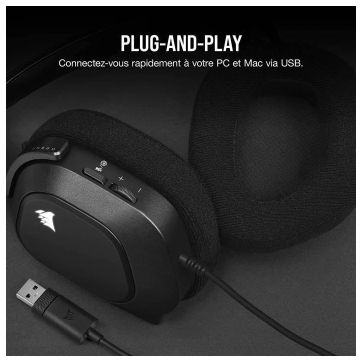 Casque gaming premium HS80 RGB USB - Carbone CORSAIR Casque gaming premium HS80 RGB USB - Carbone CORSAIR