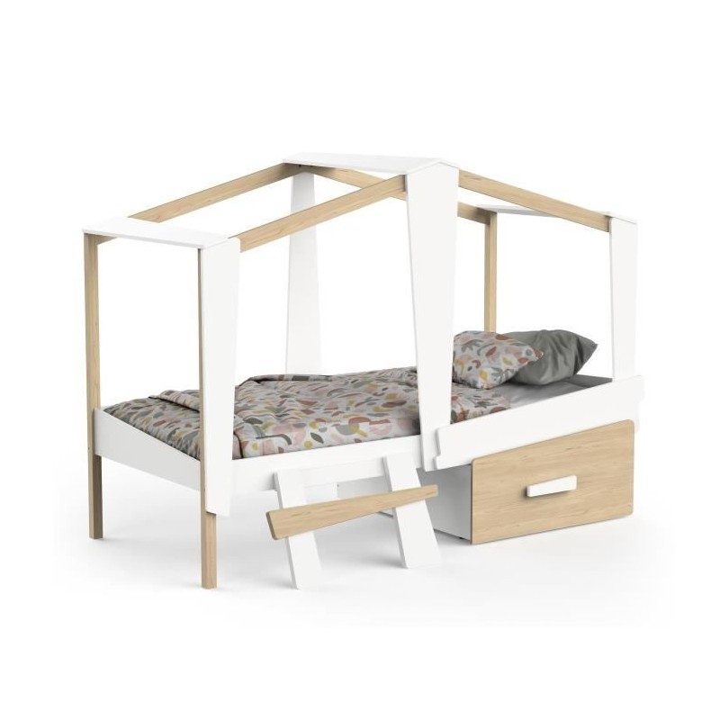 DEMEYERE Lit cabane enfant avec grand tiroir - 90 x 200 cm - Décor Bl DEMEYERE Lit cabane enfant avec grand tiroir - 90 x 200 cm - Décor Bl
