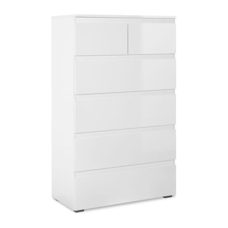 Commode CAPETOWN - Décor blanc brillant - 6 Tiroirs - L80 x H131,5 x Commode CAPETOWN - Décor blanc brillant - 6 Tiroirs - L80 x H131,5 x