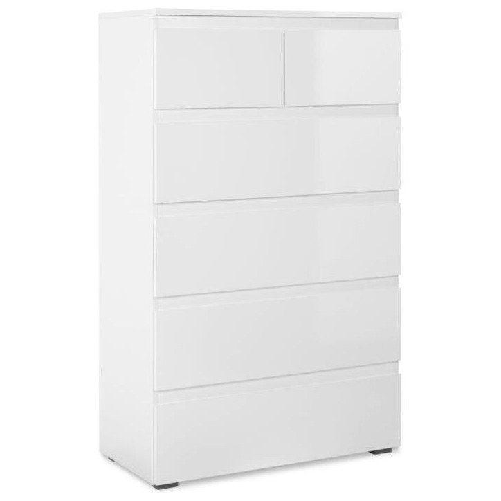 Commode CAPETOWN - Décor blanc brillant - 6 Tiroirs - L80 x H131,5 x P40 cm Commode CAPETOWN - Décor blanc brillant - 6 Tiroirs - L80 x H131,5 x P40 cm