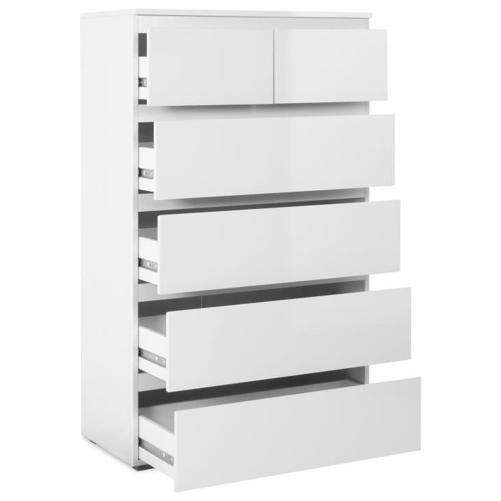 Commode CAPETOWN - Décor blanc brillant - 6 Tiroirs - L80 x H131,5 x P40 cm Commode CAPETOWN - Décor blanc brillant - 6 Tiroirs - L80 x H131,5 x P40 cm