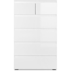 Commode CAPETOWN - Décor blanc brillant - 6 Tiroirs - L80 x H131,5 x