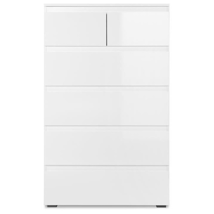 Commode CAPETOWN - Décor blanc brillant - 6 Tiroirs - L80 x H131,5 x P40 cm Commode CAPETOWN - Décor blanc brillant - 6 Tiroirs - L80 x H131,5 x P40 cm