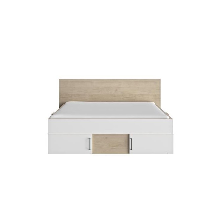 DIAGONE Lit adulte avec tiroirs de rangement - Chene et blanc - 140 x 190 - SWIVEL