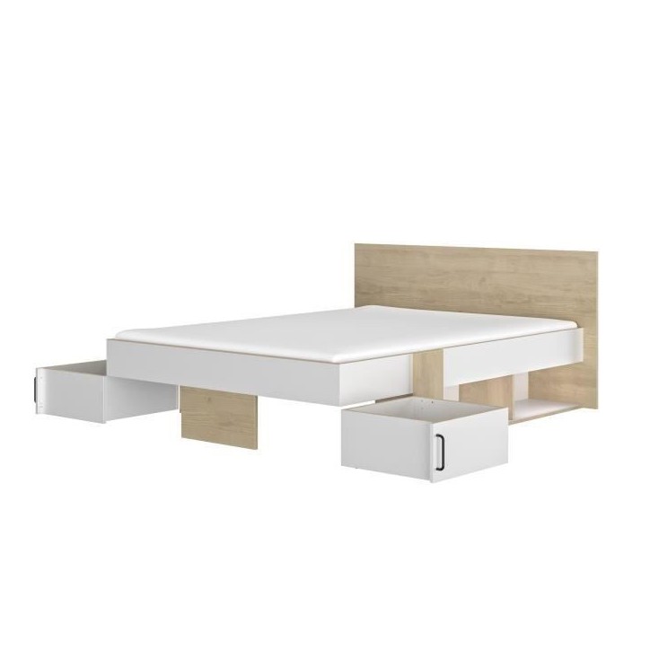 DIAGONE Lit adulte avec tiroirs de rangement - Chene et blanc - 140 x 190 - SWIVEL