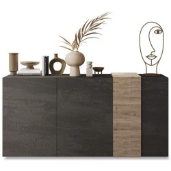 Buffet - VENEZIA - 3 portes - Gris titan mat - Chene Cadiz - 181 x 44